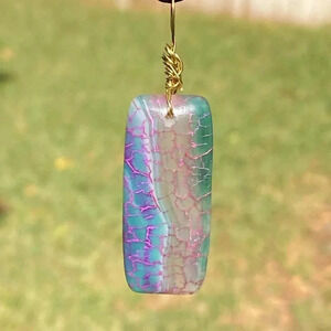 Beautiful Handmade Purple Blue Cream Dragons Vein Agate Leather Slider Necklace